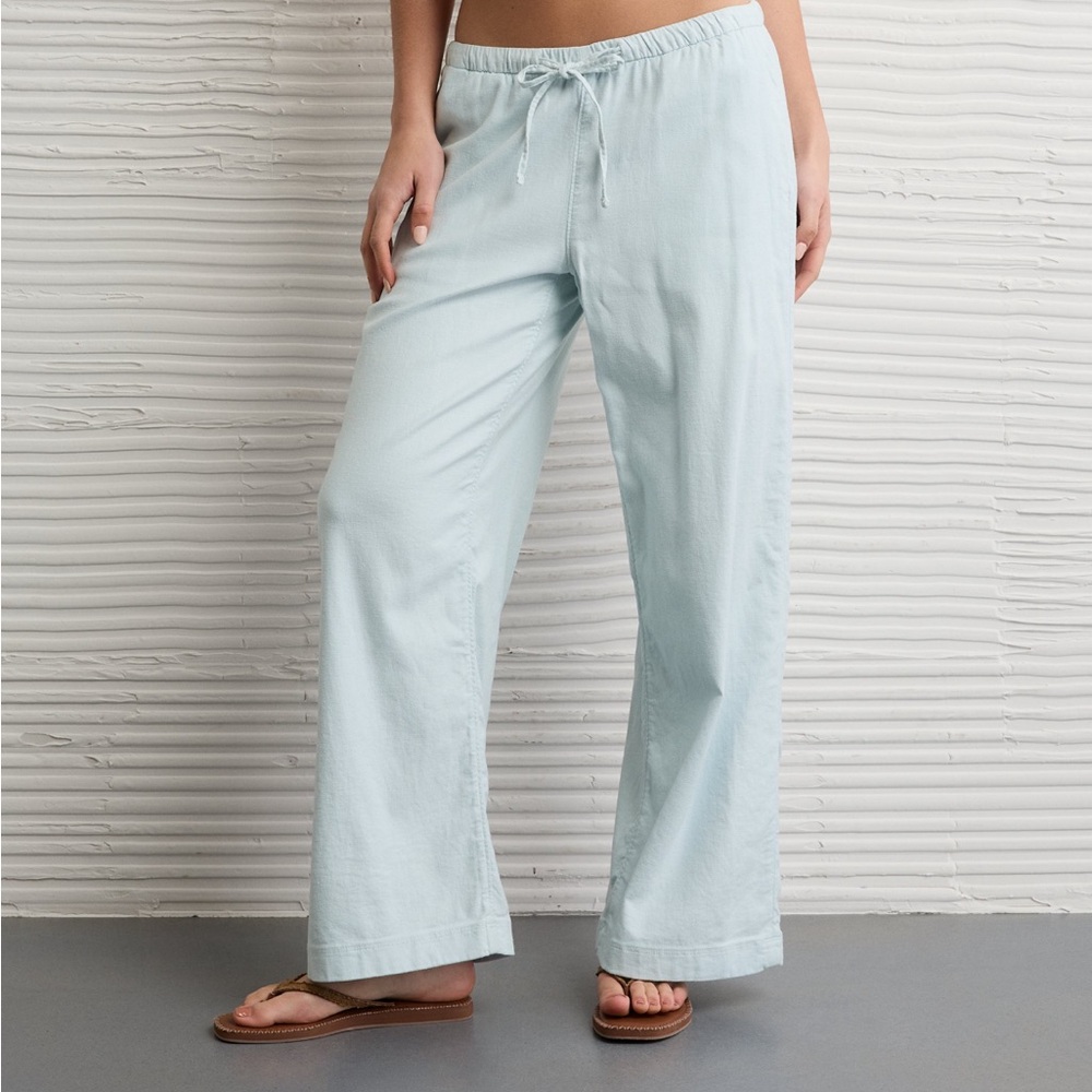 American Eagle Outfitters Pale Blue Wide-Leg Drawstring Pants